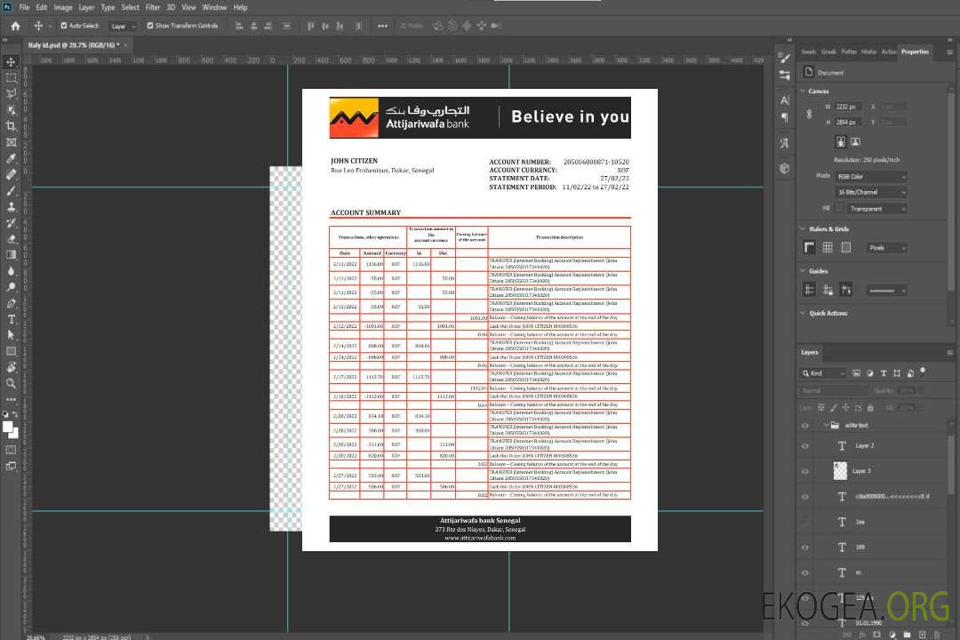 Sénégal Relevé Attijariwafa bank xls template